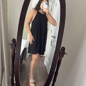 High Neck Flowy Black Shift Dress